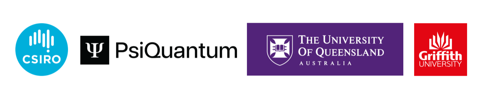 QDA logos - CSIRO, PsiQuantum, UQ and Griffith